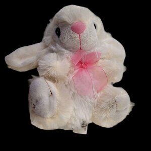 Dan Dee Bunny Rabbit 8" White Pink Bow Soft Eye Plush Stuffed Animal Easter